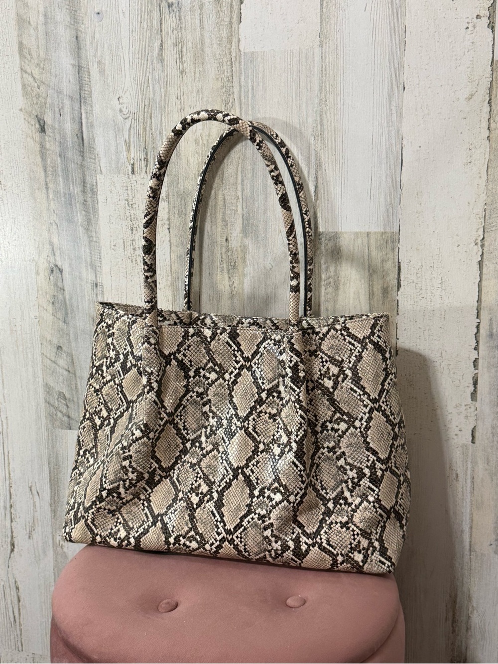 Lulu Dharma Snake Print Tote Bag in Beige and Black - Stylish Everyday Carry
